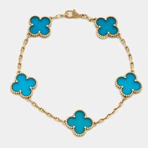 Van Cleef & Arpels Vintage Alhambra Agate 18k Yellow Gold Bracelet