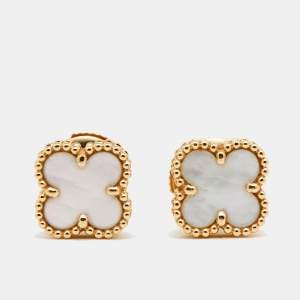 Van Cleef & Arpels Sweet Alhambra Mother of Pearl 18K Yellow Gold Stud Earrings