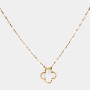 مملوكة مسبقًا Van Cleef & Arpels Vintage Alhambra Mother of Pearl 18k Yellow Gold Necklace