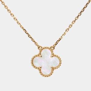 Pre Owned Van Cleef & Arpels Vintage Alhambra Mother of Pearl 18K Yellow Gold Necklace