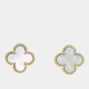 Van Cleef & Arpels 18K Yellow Gold Mother Of Pearl Sweet Alhambra Earrings