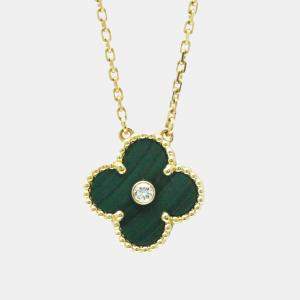 Van Cleef & Arpels 18K Yellow Gold, Malachite and Diamond  Vintage Alhambra Pendant Necklace