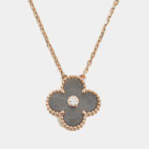 Van Cleef & Arpels Silver Obsidian and 18K Rose Gold Vintage Alhambra Pendant Necklace
