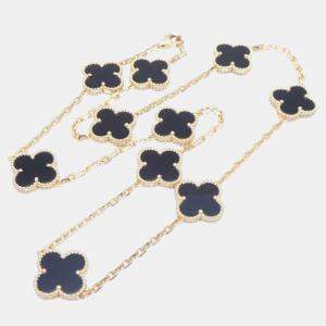 Van Cleef & Arpels 18K Yellow Gold and Onyx Vintage Alhambra Necklace
