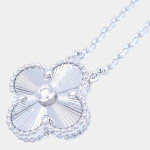 Van Cleef & Arpels 18K White Gold and Diamond Vintage Alhambra Guilloch Pendant Necklace