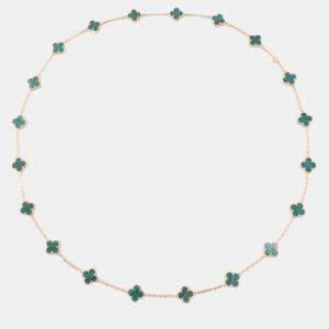 Van Cleef & Arpels 18K Yellow Gold and Malachite Vintage Alhambra 20 Motif Necklace