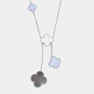 Van Cleef & Arpels 18K White Gold, Mother of Pearl 6 Motif Magic Alhambra Necklace