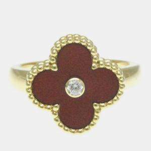 Van Cleef & Arpels 18K Yellow Gold, Diamond and Carnelian Vintage Alhambra Ring EU 53