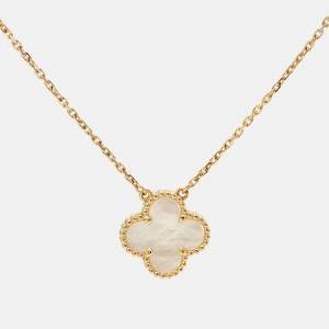 Pre Owned Van Cleef & Arpels Alhambra Vintage Alhambra Mother of Pearl 18k Yellow Gold Necklace