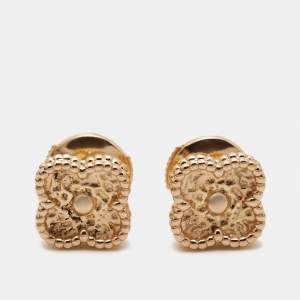Pre Owned Van Cleef & Arpels Sweet Alhambra Hammerd 18k Rose Gold Stud Earrings