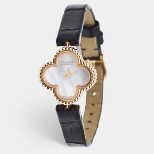 Van Cleef & Arpels Mother of Pearl 18k Rose Gold Alligator Sweet Alhambra VCARO8SF00 22.70 x 22.70 mm
