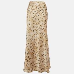 مملوكة مسبقًا Vassia Kostara Yellow Leopard Print Satin Midi Skirt XS