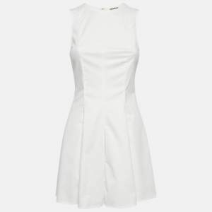 Pre Owned Venroy White Cotton Lace Insert Flared Mini Dress XS