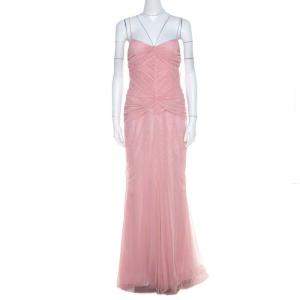 Vera Wang Blush Pink Ruched Tulle Sleeveless Evening Gown M