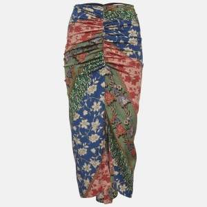Pre Owned Veronica Beard Multicolor Printed Silk Draped Midi Skirt XS