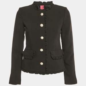Pre Owned Veronica Virta Black Crepe & Wool Ruffle Detail Rosie Jacket XS