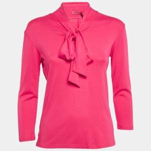 Pre Owned Veronica Virta Pink Jersey Neck Tie -Up Detail Top XS 