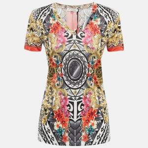 Versace Collection Multicolor Floral Print Jersey V-Neck T-Shirt M
