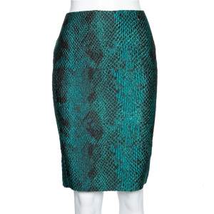 Versace Collection Green Snakeskin Pattern Jacquard Pencil Skirt M