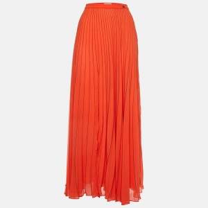 Versace Collection Orange Georgette Pleated Maxi Skirt M