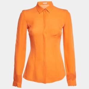 Versace Collection Orange Silk Long Sleeve Shirt S