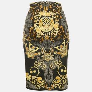 Versace Collection Black Printed Crepe Pencil Skirt M