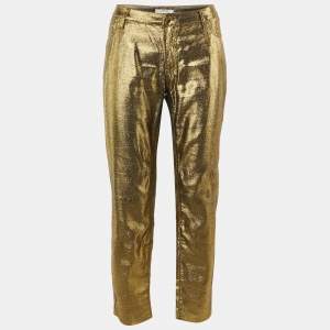 Pre Owned Versace Collection Gold Metallic Slim Fit Jeans L