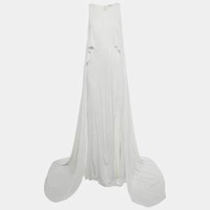 مملوكة مسبقًا Versace Collection White Jersey Cape Detail Maxi Dress M