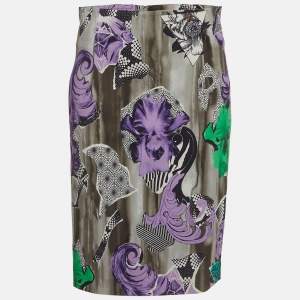 Pre Owned Versace Collection Multicolour Abstract Print Stretch Crepe Pencil Skirt M