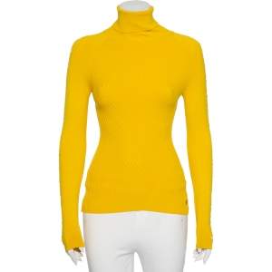 Versace Collection Yellow Knit Cut Out Detailed Turtle Neck Sweater S