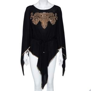 Versace Collection Black Silk Embellished Drawstring Waist Detail Kaftan Top M