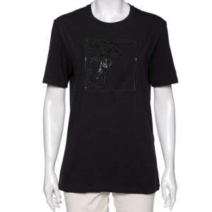 Versace Collection Black Cotton Half Medusa Embellished T-Shirt L
