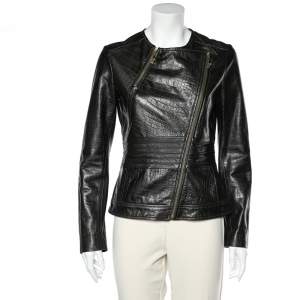 Versace Collection Black embossed Leather Zip Front Jacket M