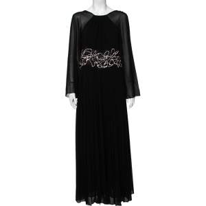 Versace Collection Black Crepe & Lace Detailed Pleated Maxi Dress XL