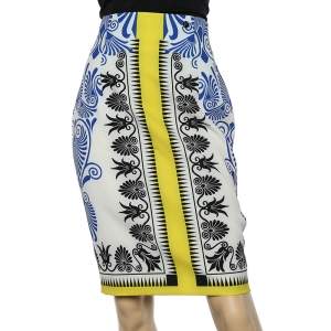 Versace Collection Multicolor Majolica Printed Crepe Pencil Skirt M