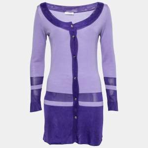 Versace Collection Purple Wool & Knit Paneled Button Front Cardigan M