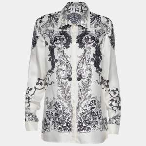 Versace Collection Off-White Printed Silk Long Sleeve Shirt L