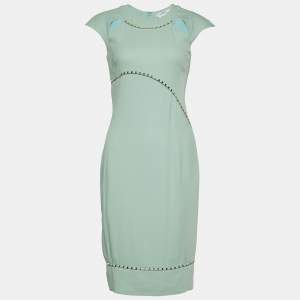 Versace Collection Green Crepe Stud Detail Sleeveless Dress S