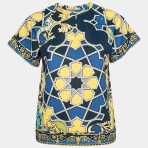 Versace Collection Navy Blue Printed Neoprene Round Neck Top S