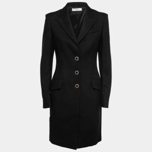 Versace Collection Vintage Black Wool Crepe Single-Breasted Coat M