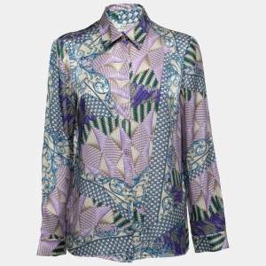 Versace Collection Purple Printed Silk Button Front Shirt L