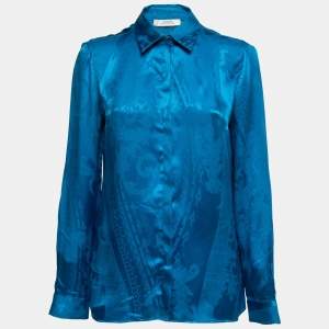 Versace Collection Blue Patterned Silk Button Front Shirt M