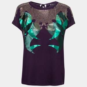 Versace Collection Purple Knit Embellished Printed Top M