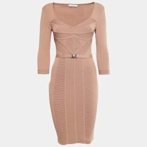 Versace Collection Dark Beige Stretch Knit Bodycon Dress S