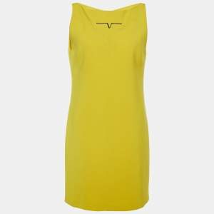 Versace Collection Yellow Stretch Crepe Boat Neck Sleeveless Mini Dress M