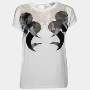 Versace Collection White Embellished & Printed Jersey T-Shirt M