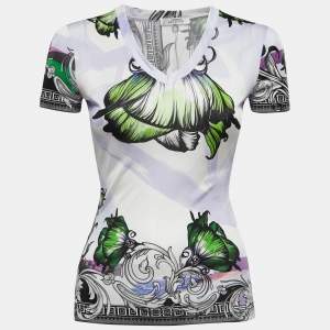 Versace Collection Multicolor Printed Jersey V-Neck T-shirt S