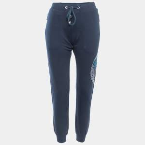 Versace Collection Navy Blue Logo Embellished Cotton Joggers XL 