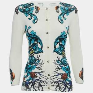 Versace Collection Cream Printed Knit Button Front Top M