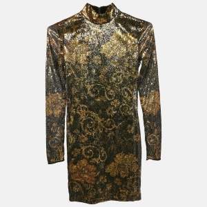 Versace Jeans Couture Metallic Flora Baroque Sequin Paillettes Mini Bodycon Dress S